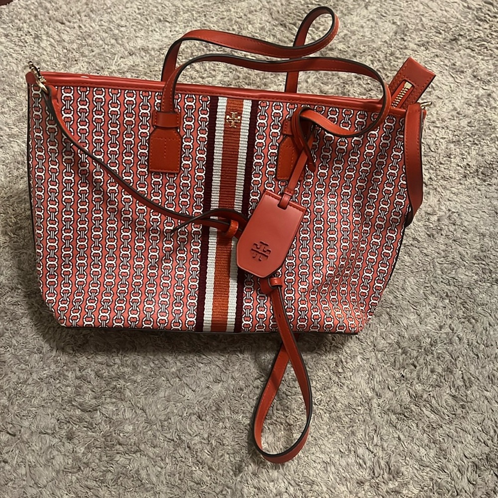 TORY BURCH GEMINI LINK CANYON ORANGE GEMINI TOTE.
